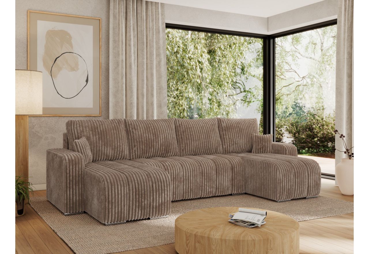 Narożnik KIRASSO U - uniwersalny - brązowy, sztruks