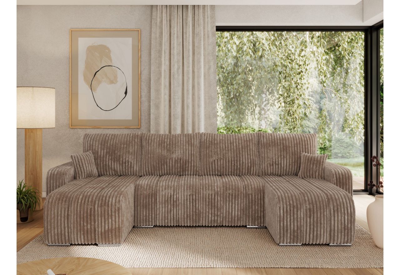 Narożnik KIRASSO U - uniwersalny - brązowy, sztruks