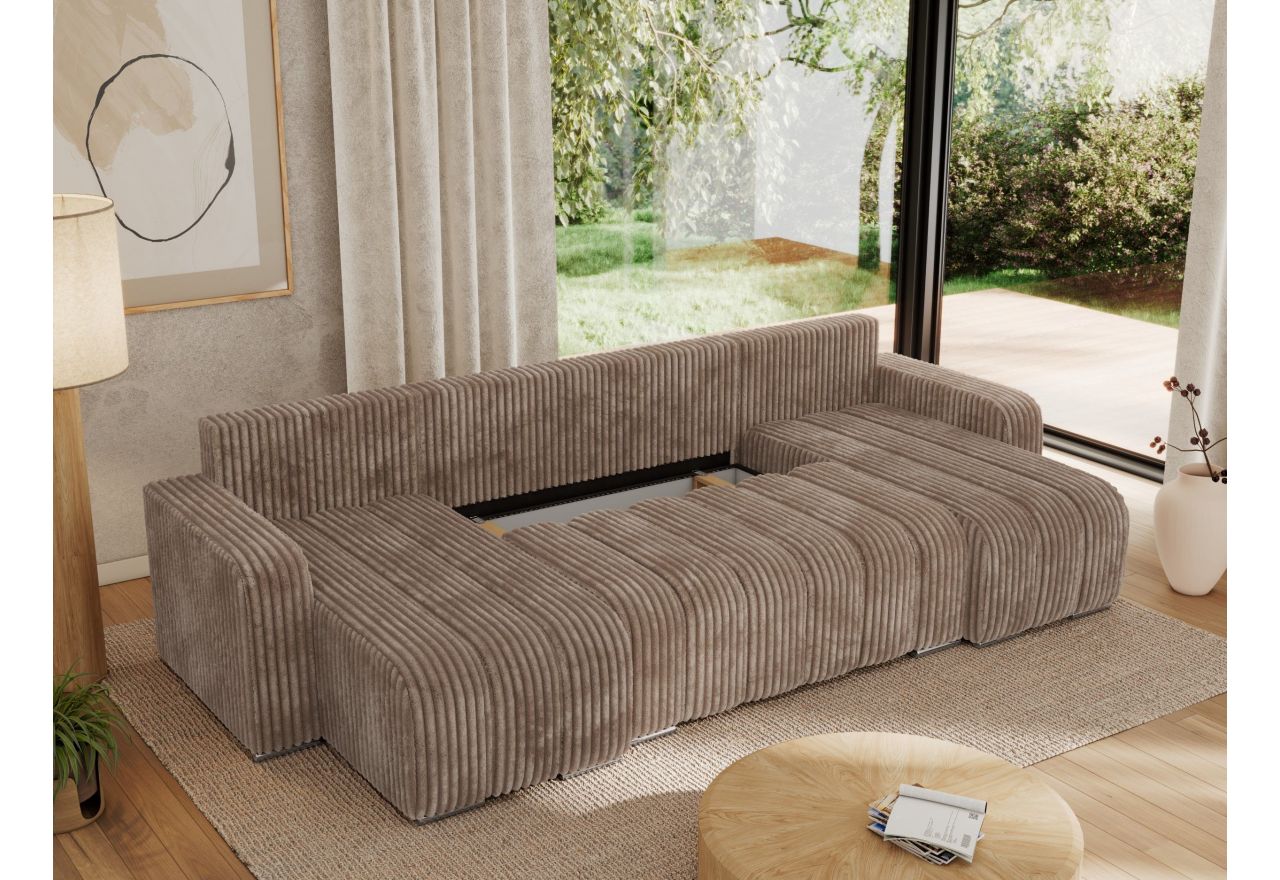 Narożnik KIRASSO U - uniwersalny - brązowy, sztruks