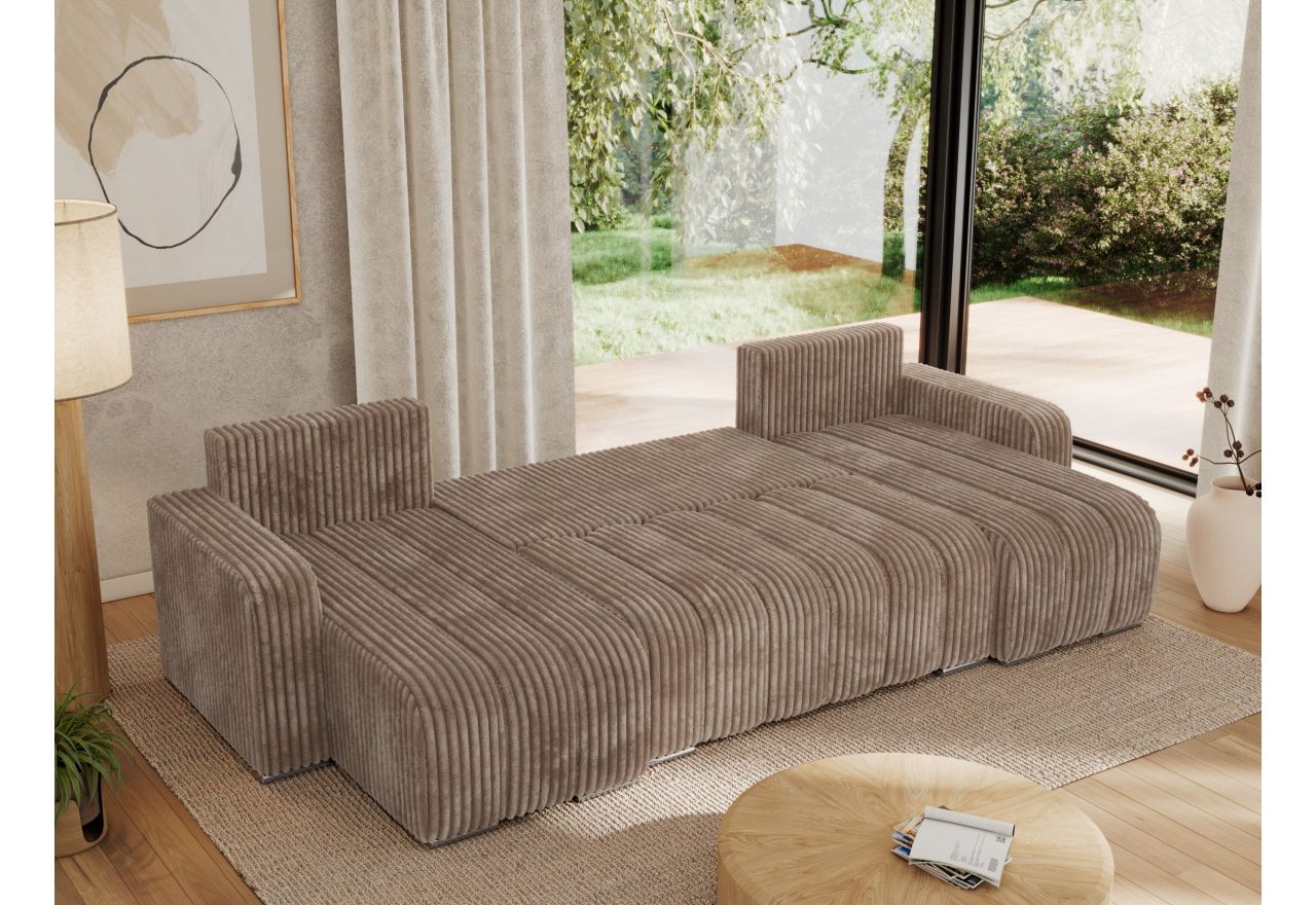 Narożnik KIRASSO U - uniwersalny - brązowy, sztruks