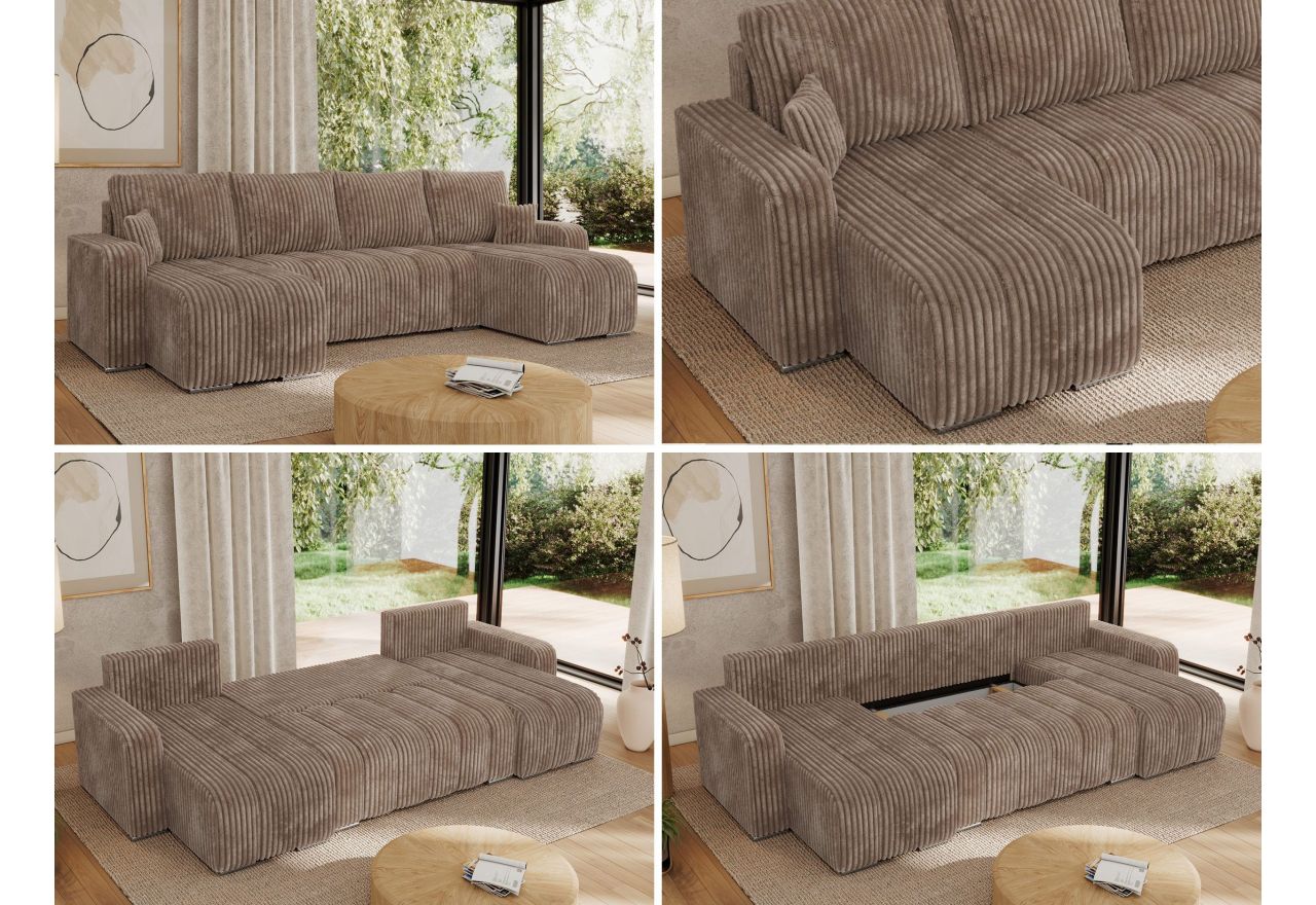 Narożnik KIRASSO U - uniwersalny - brązowy, sztruks