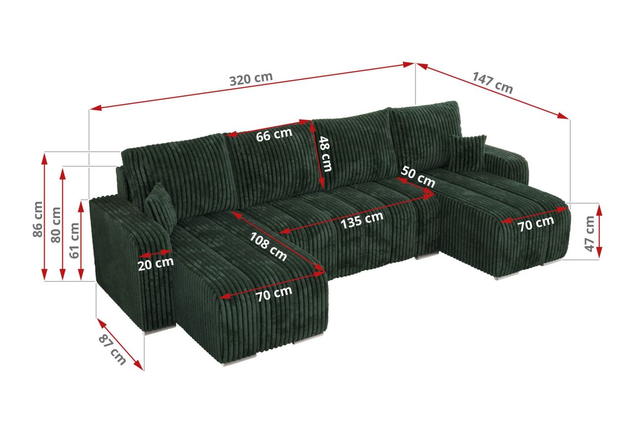 Narożnik KIRASSO U - uniwersalny - zielony, sztruks