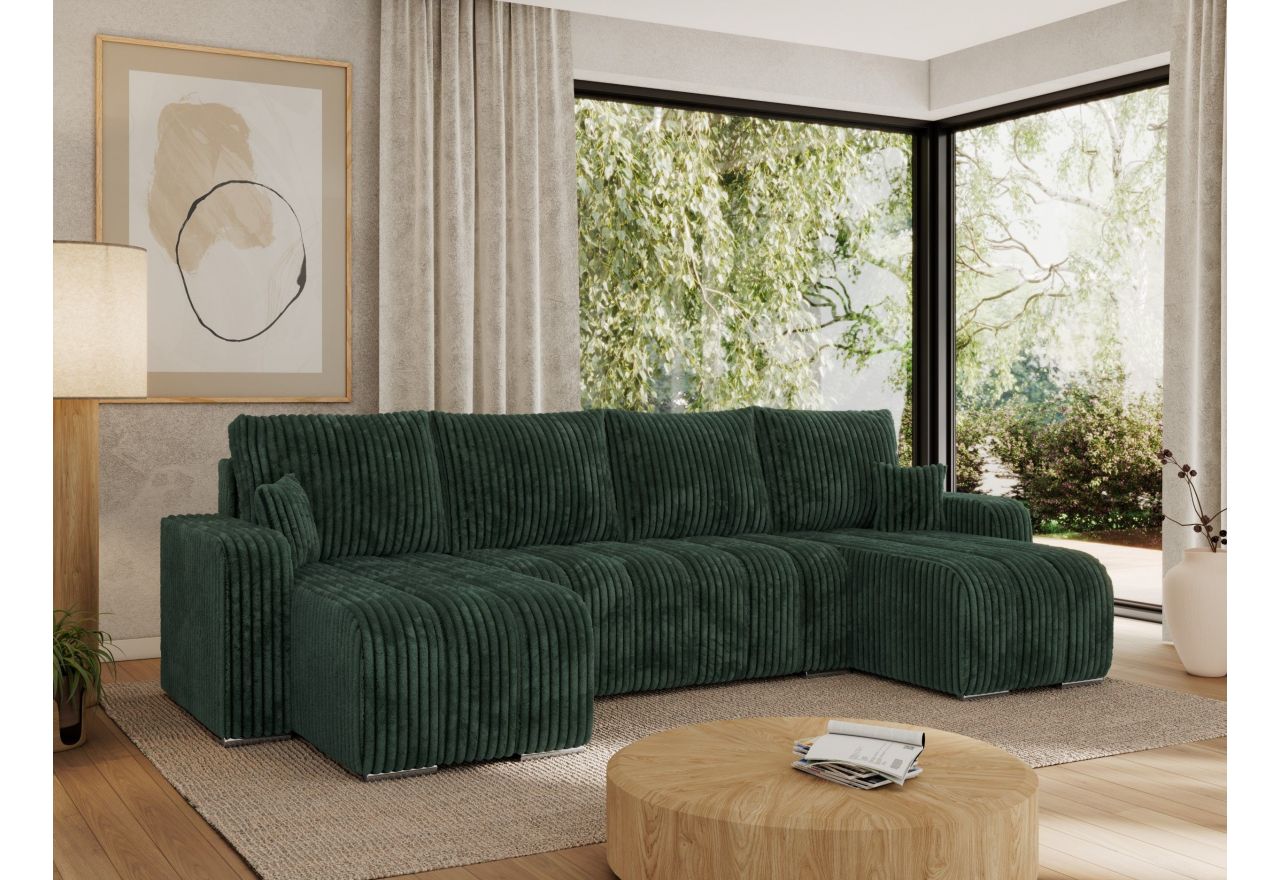 Narożnik KIRASSO U - uniwersalny - zielony, sztruks