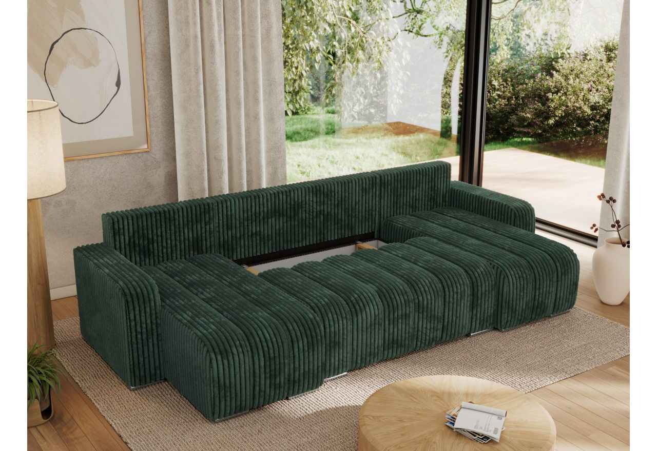 Narożnik KIRASSO U - uniwersalny - zielony, sztruks