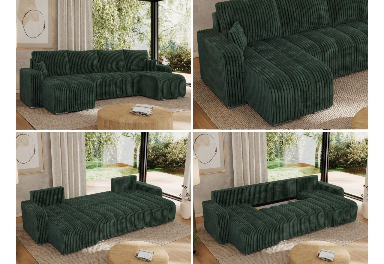 Narożnik KIRASSO U - uniwersalny - zielony, sztruks