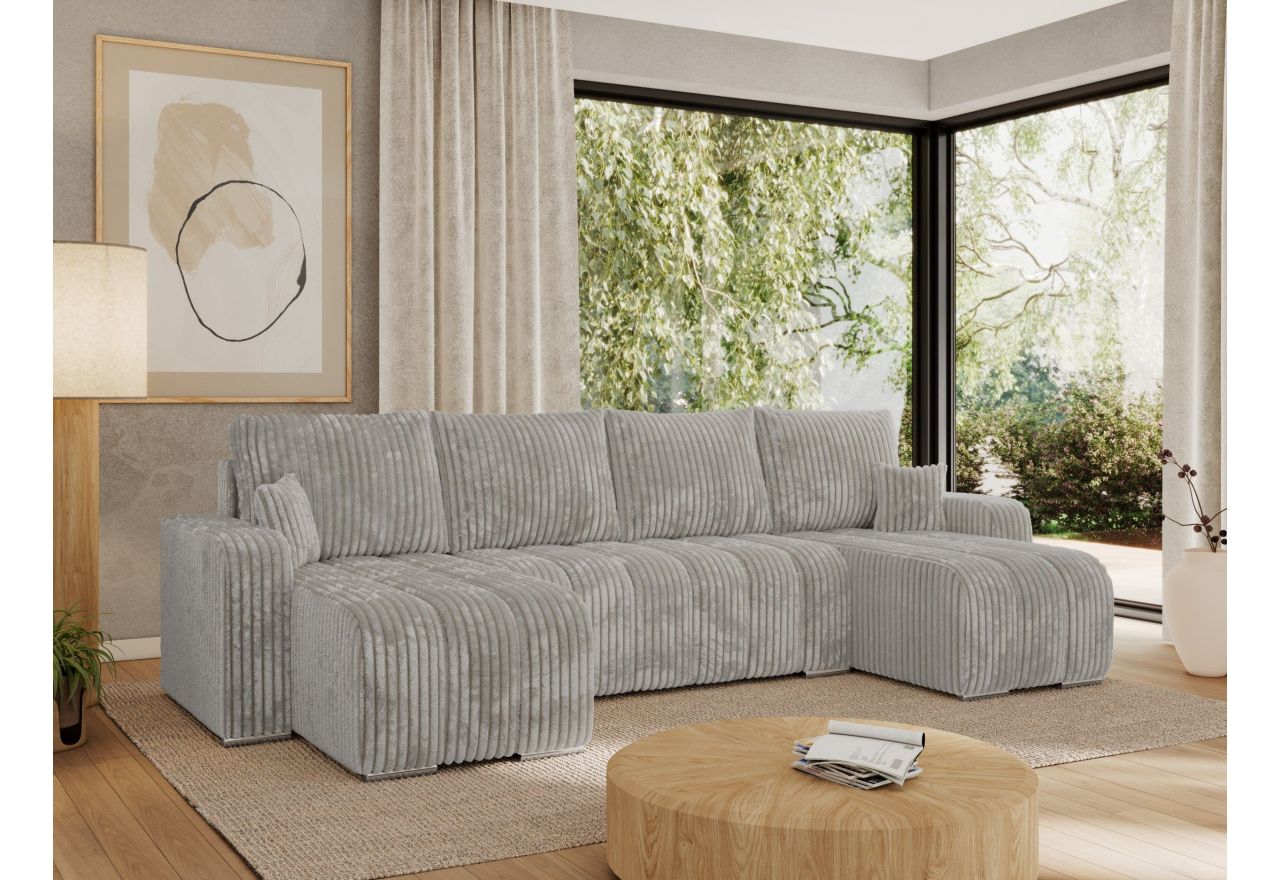 Narożnik KIRASSO U - uniwersalny - jasnoszary, sztruks