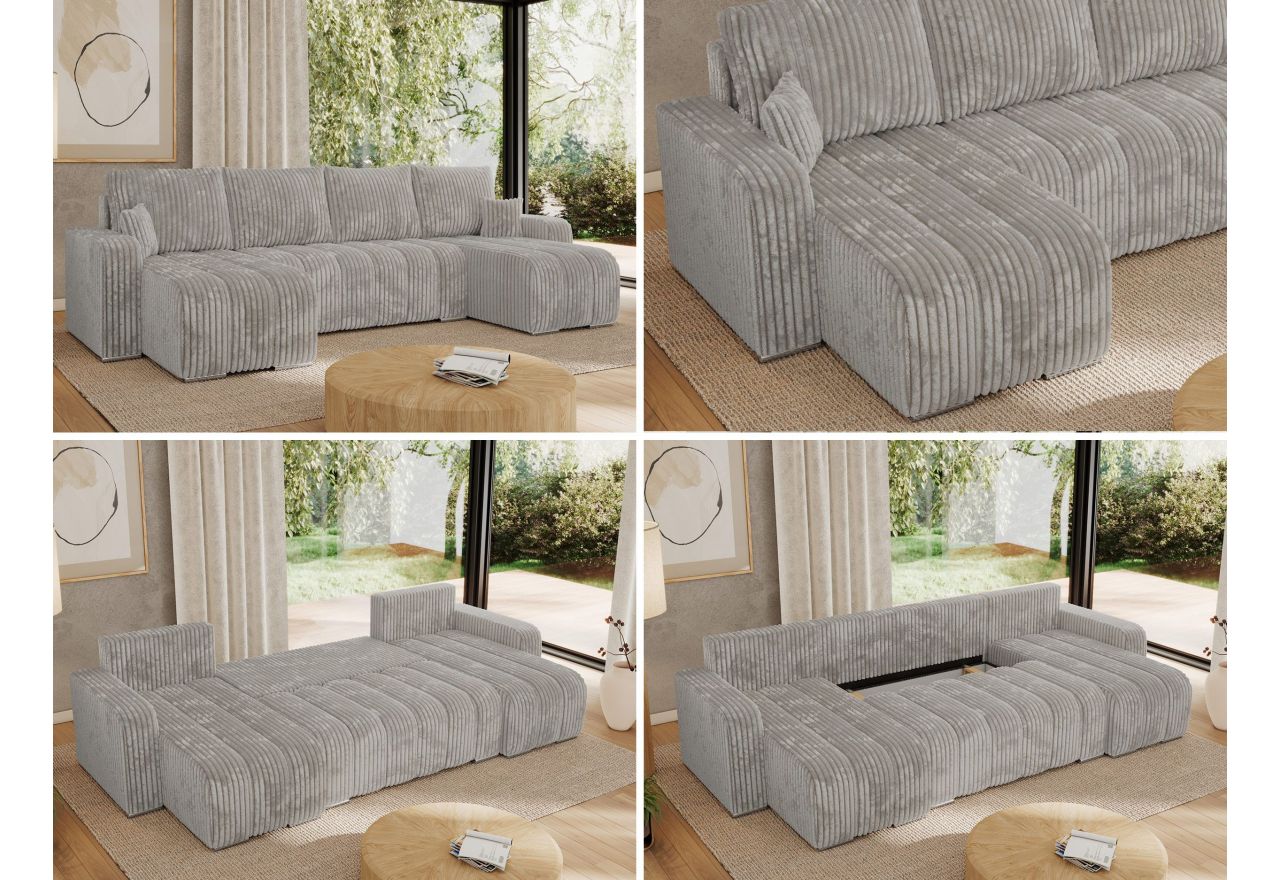 Narożnik KIRASSO U - uniwersalny - jasnoszary, sztruks