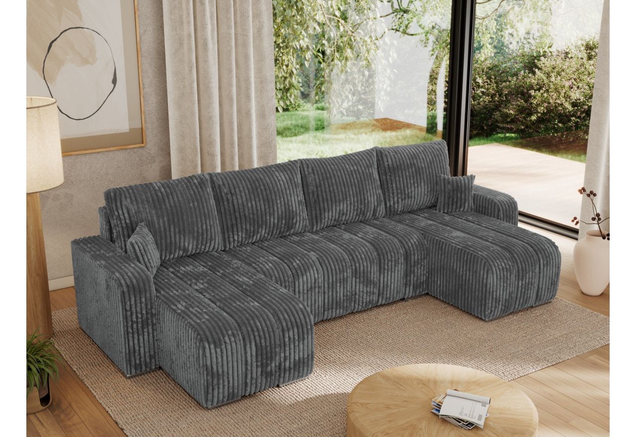 Narożnik KIRASSO U - uniwersalny - szary, sztruks