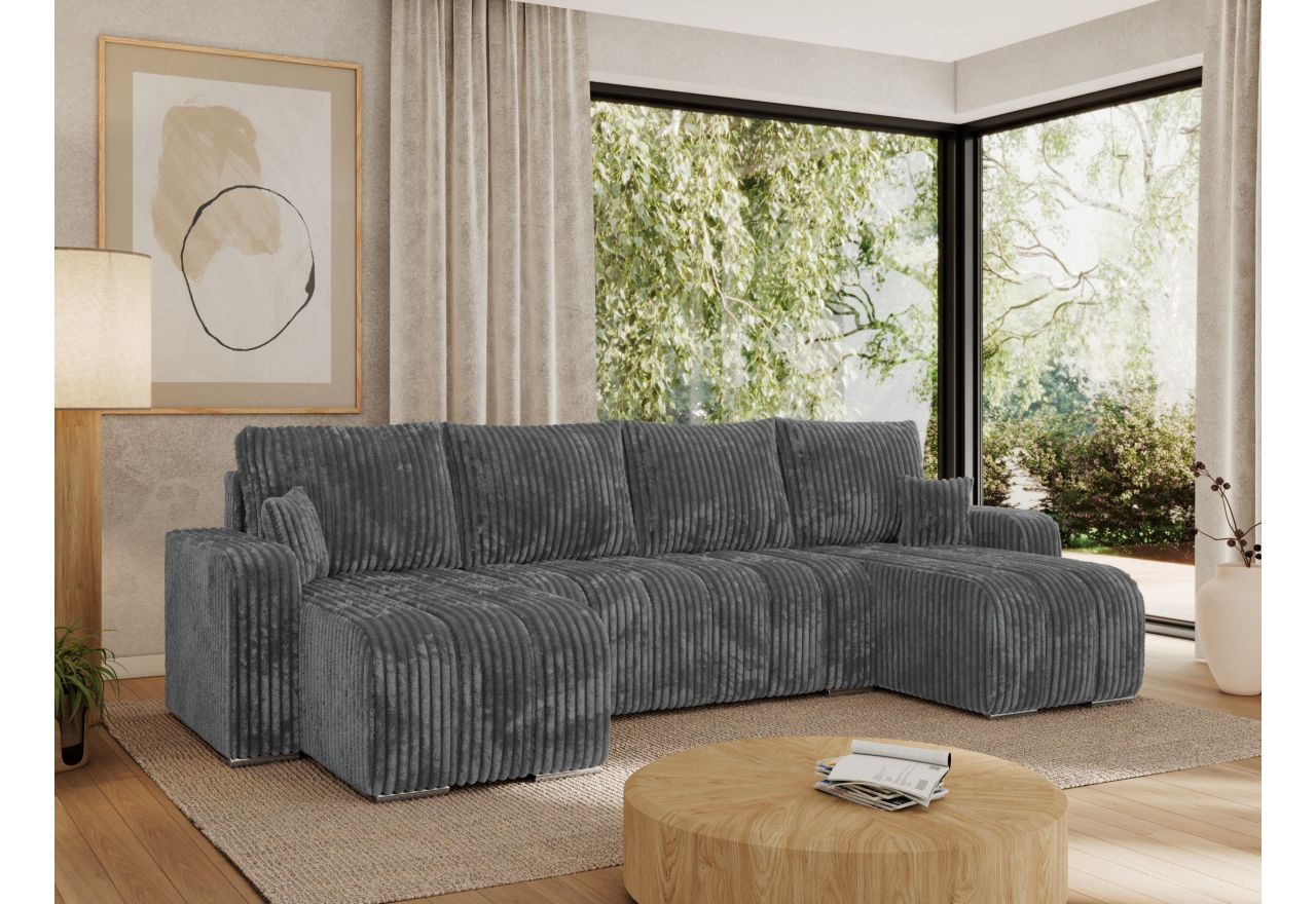 Narożnik KIRASSO U - uniwersalny - szary, sztruks