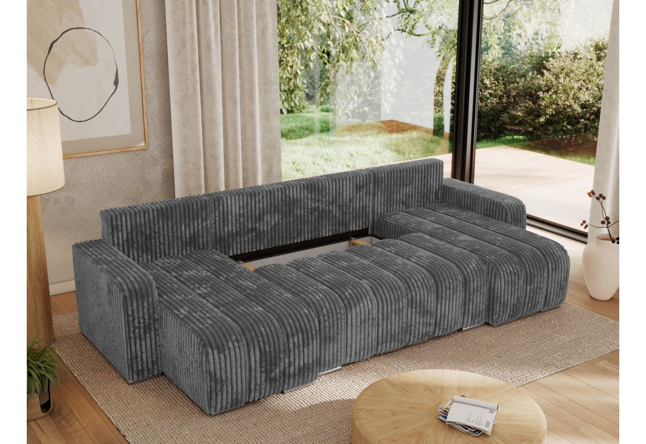 Narożnik KIRASSO U - uniwersalny - szary, sztruks