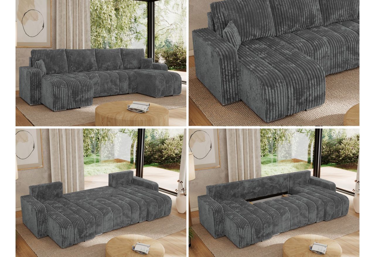 Narożnik KIRASSO U - uniwersalny - szary, sztruks