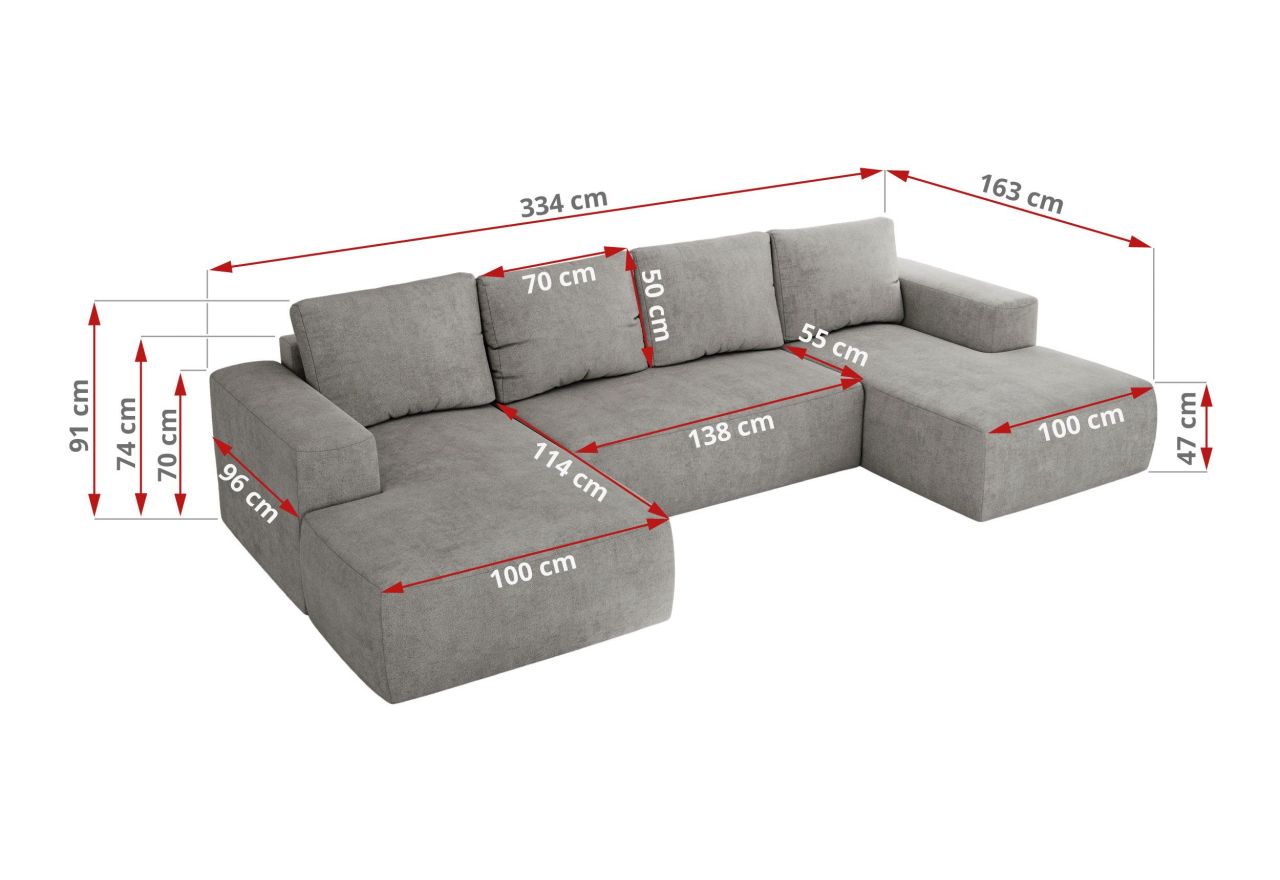 Narożnik TRENTINO U - uniwersalny - jasnoszary, struktura
