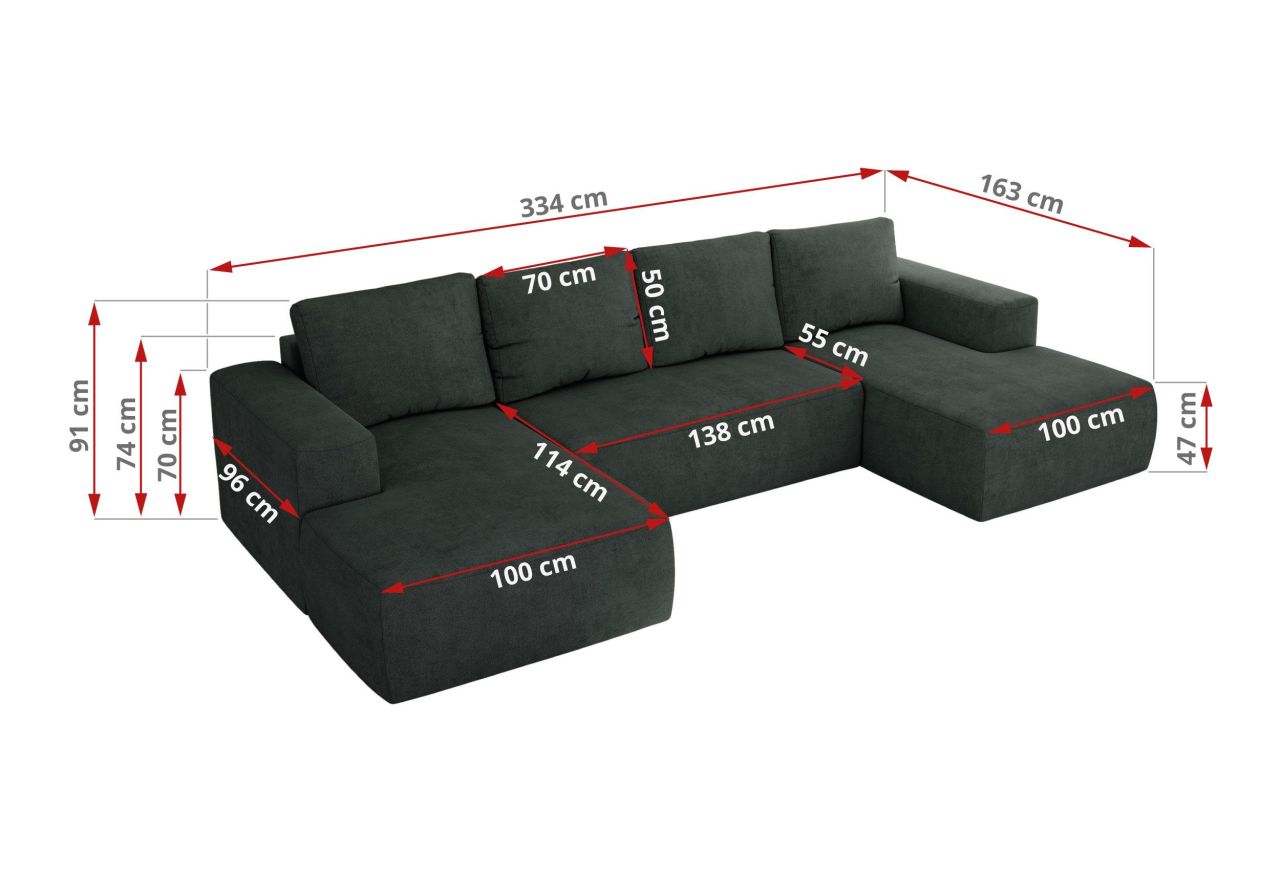 Narożnik TRENTINO U - uniwersalny - ciemnoszary, struktura
