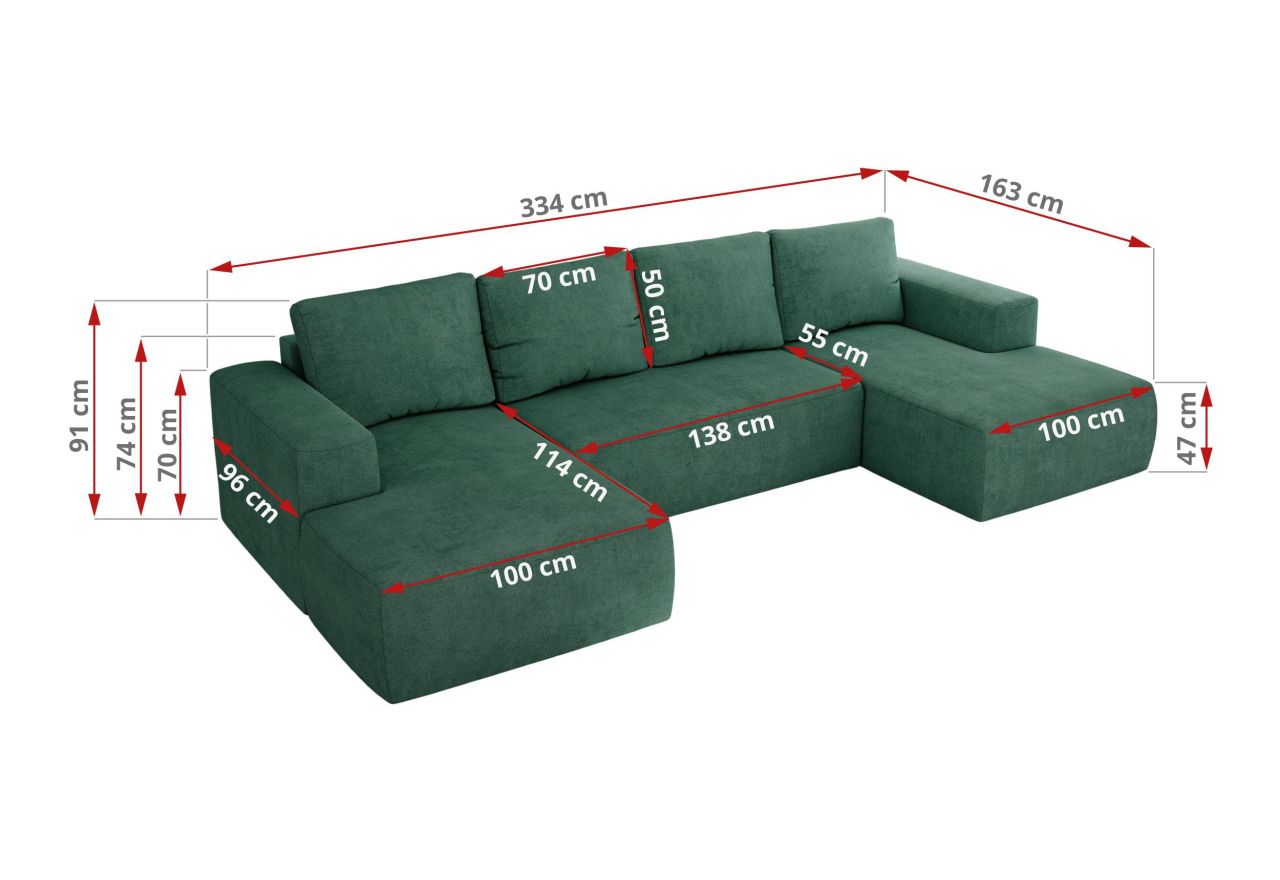 Narożnik TRENTINO U - uniwersalny - ciemnozielony, struktura