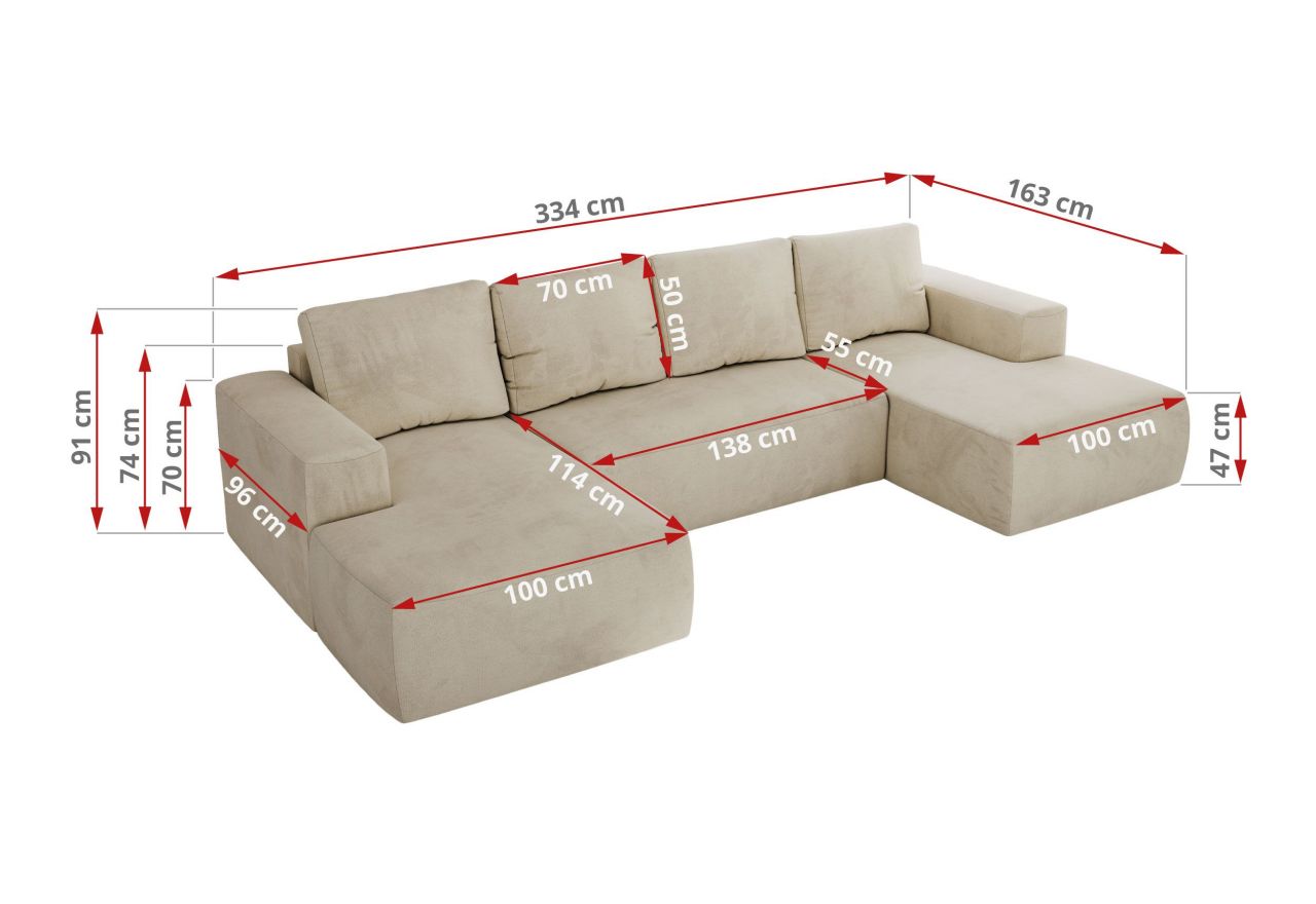 Narożnik TRENTINO U - uniwersalny - beżowy, welwet