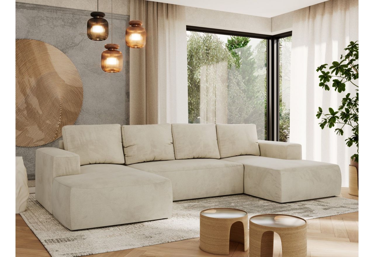 Narożnik TRENTINO U - uniwersalny - beżowy, welwet