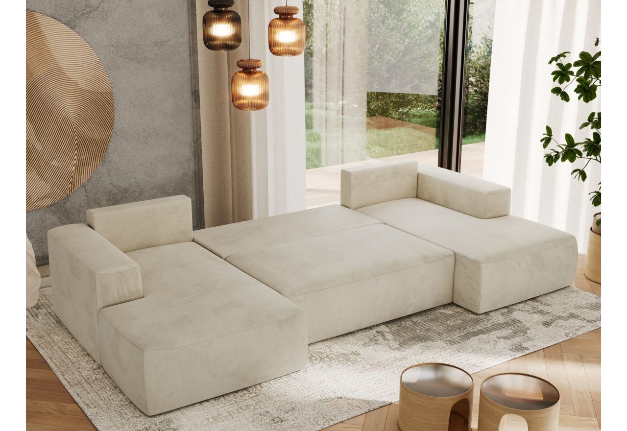 Narożnik TRENTINO U - uniwersalny - beżowy, welwet