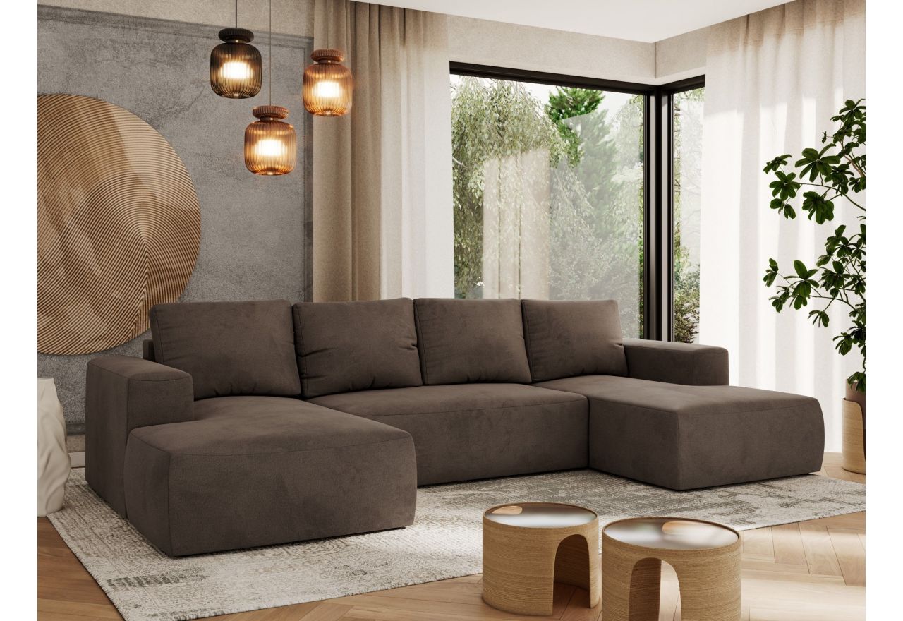 Narożnik TRENTINO U - uniwersalny - brązowy, welwet