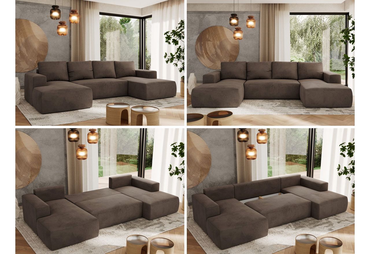 Narożnik TRENTINO U - uniwersalny - brązowy, welwet