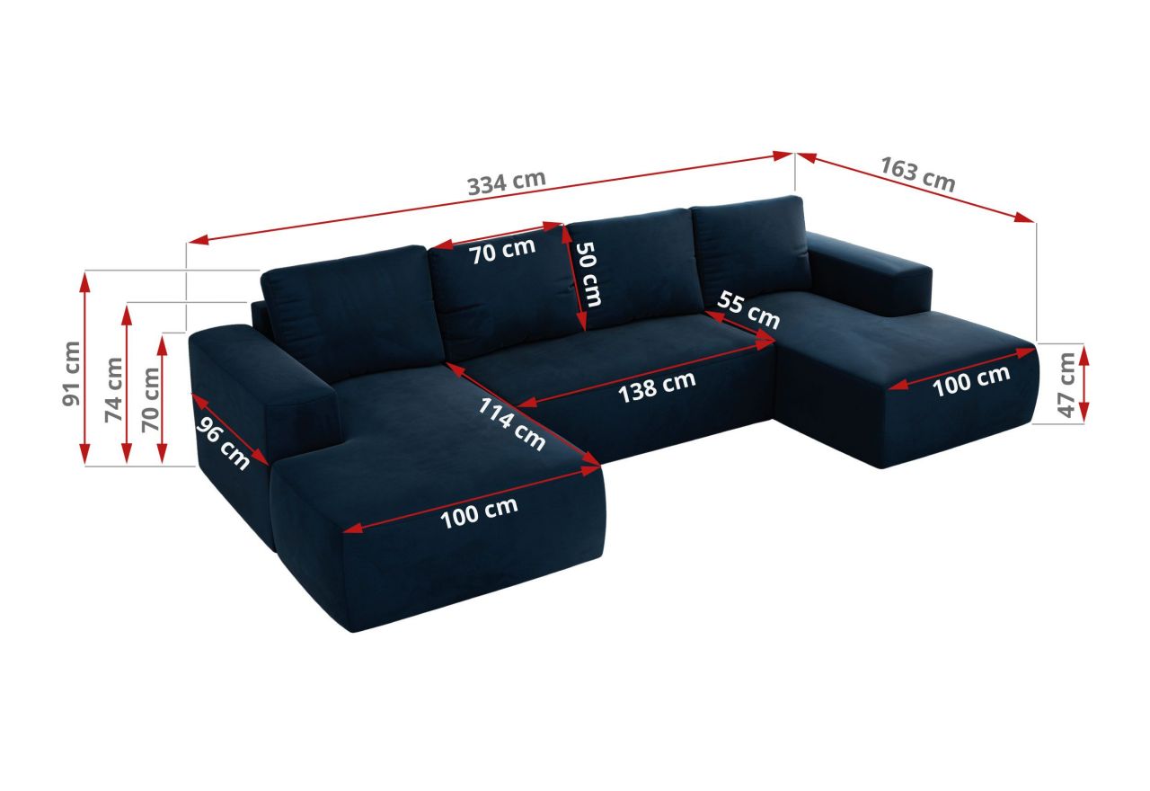 Narożnik TRENTINO U - uniwersalny - ciemnoniebieski, welwet