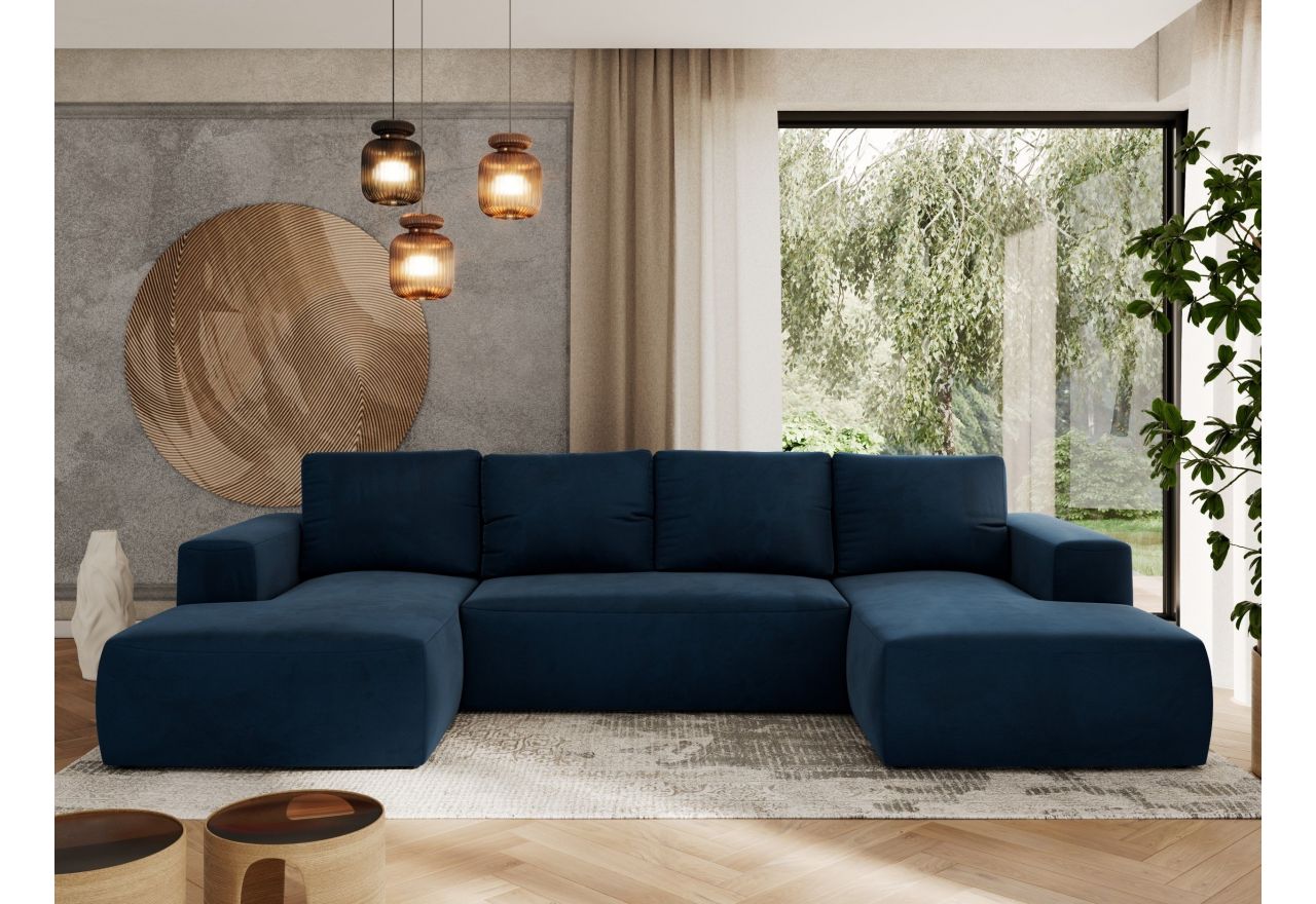 Narożnik TRENTINO U - uniwersalny - ciemnoniebieski, welwet