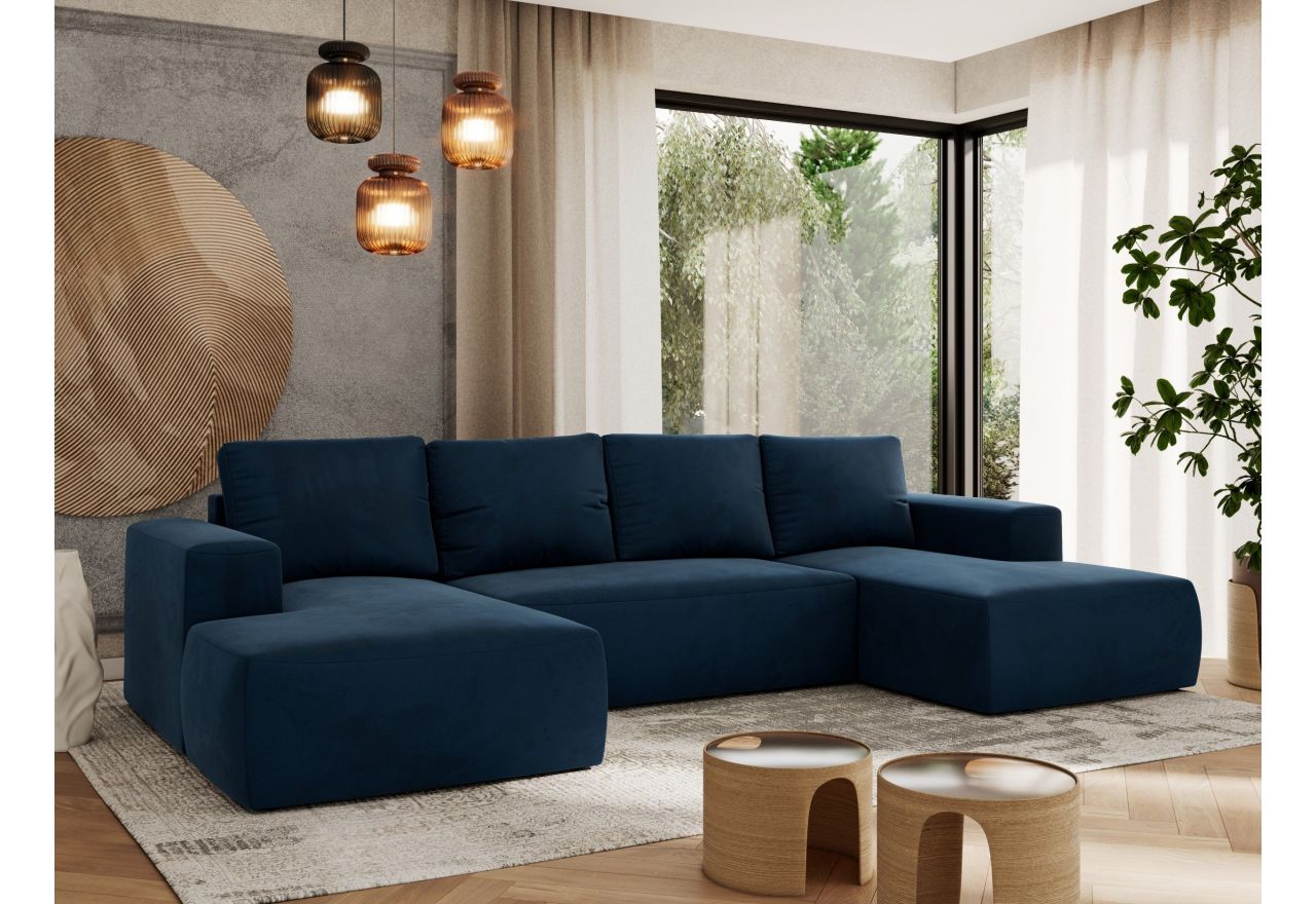 Narożnik TRENTINO U - uniwersalny - ciemnoniebieski, welwet