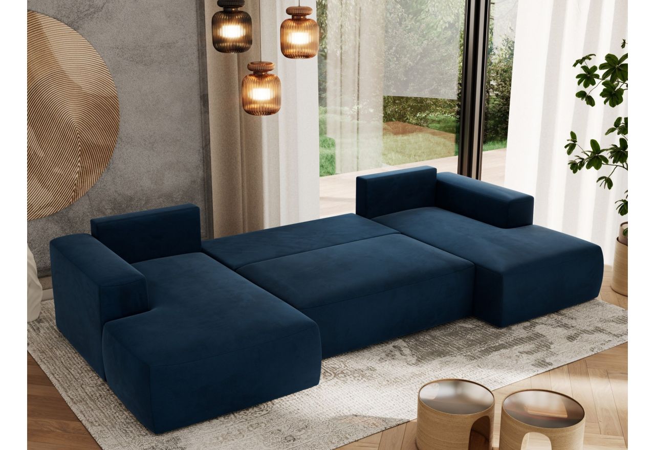 Narożnik TRENTINO U - uniwersalny - ciemnoniebieski, welwet