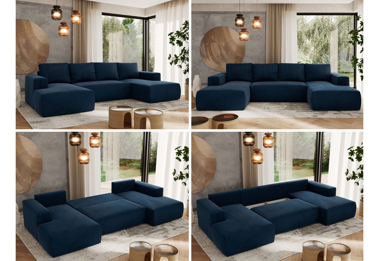 Narożnik TRENTINO U - uniwersalny - ciemnoniebieski, welwet