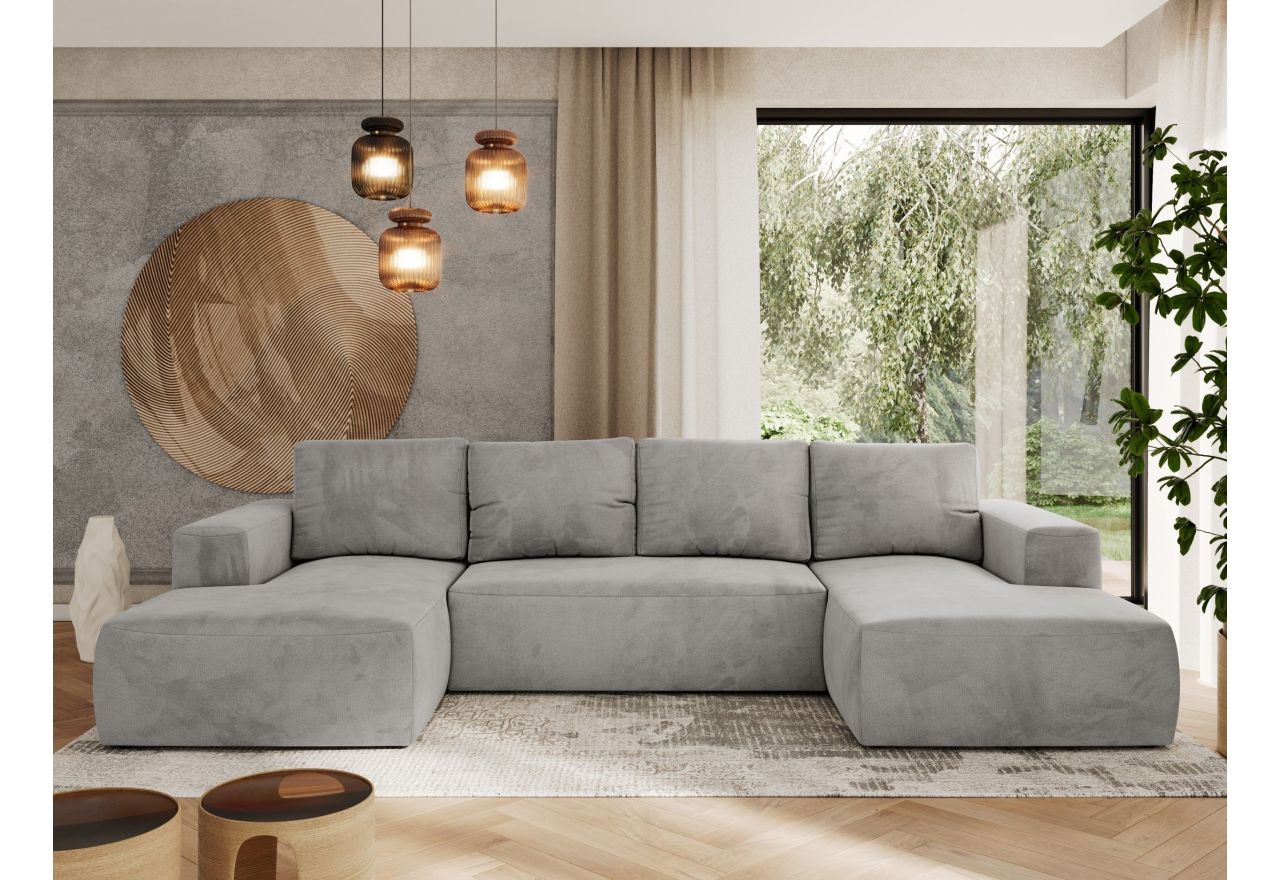 Narożnik TRENTINO U - uniwersalny - jasnoszary, welwet