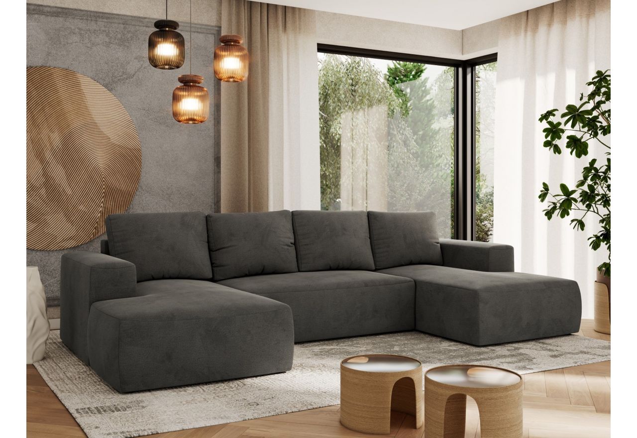 Narożnik TRENTINO U - uniwersalny - ciemnoszary, welwet