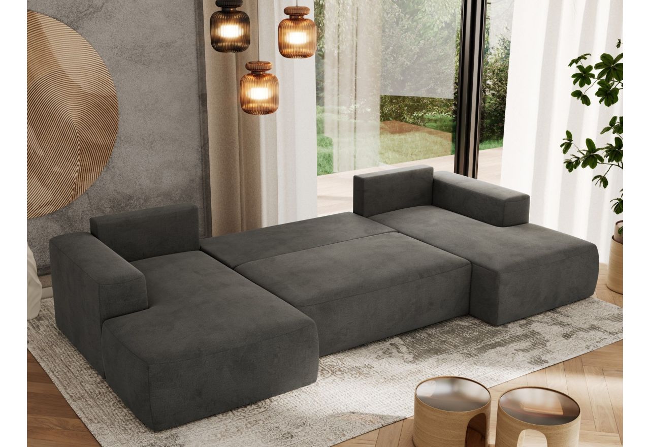 Narożnik TRENTINO U - uniwersalny - ciemnoszary, welwet