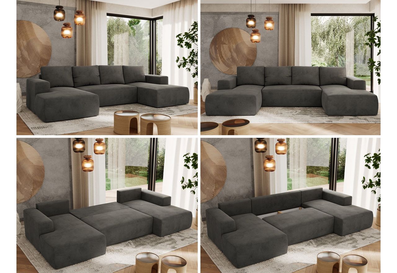 Narożnik TRENTINO U - uniwersalny - ciemnoszary, welwet