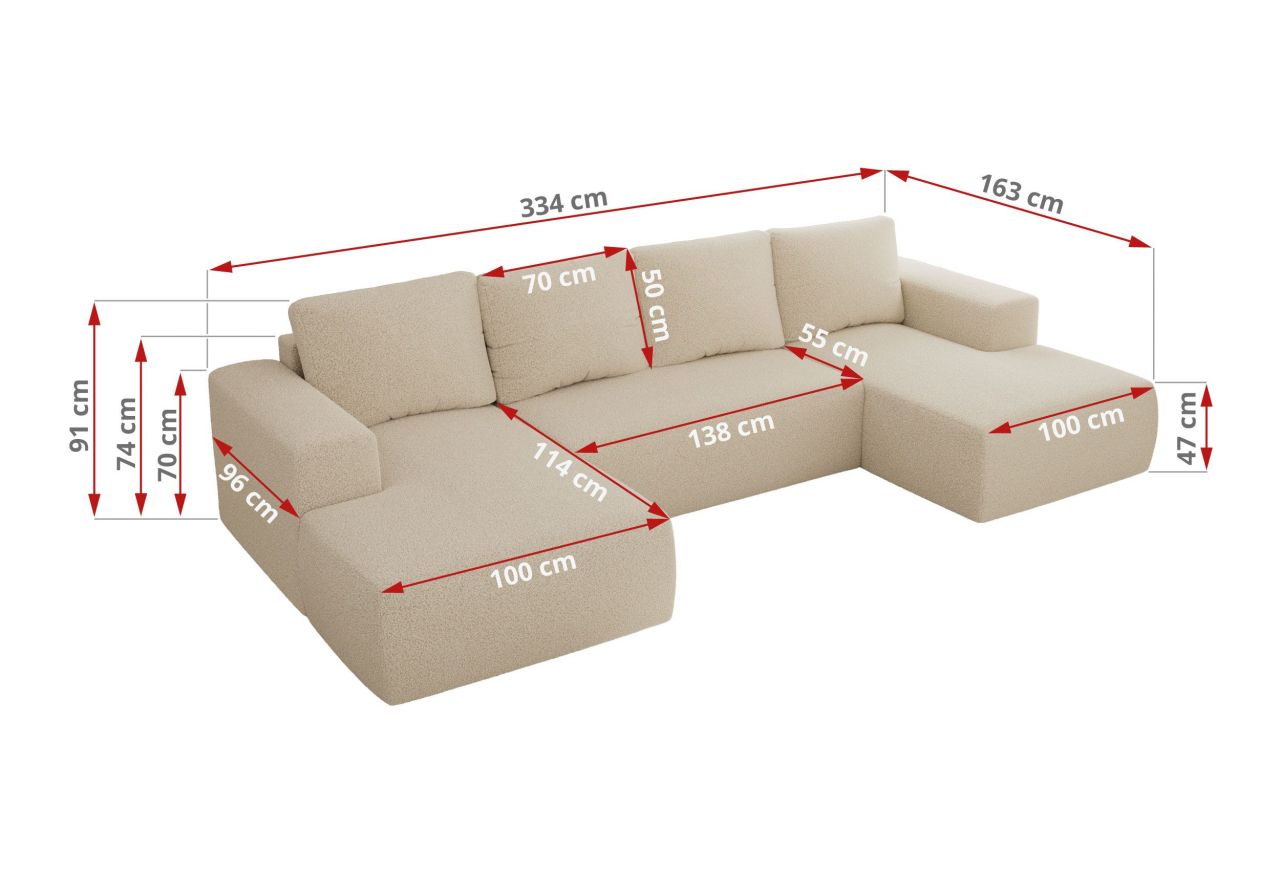 Narożnik TRENTINO U - uniwersalny - kremowy, boucle