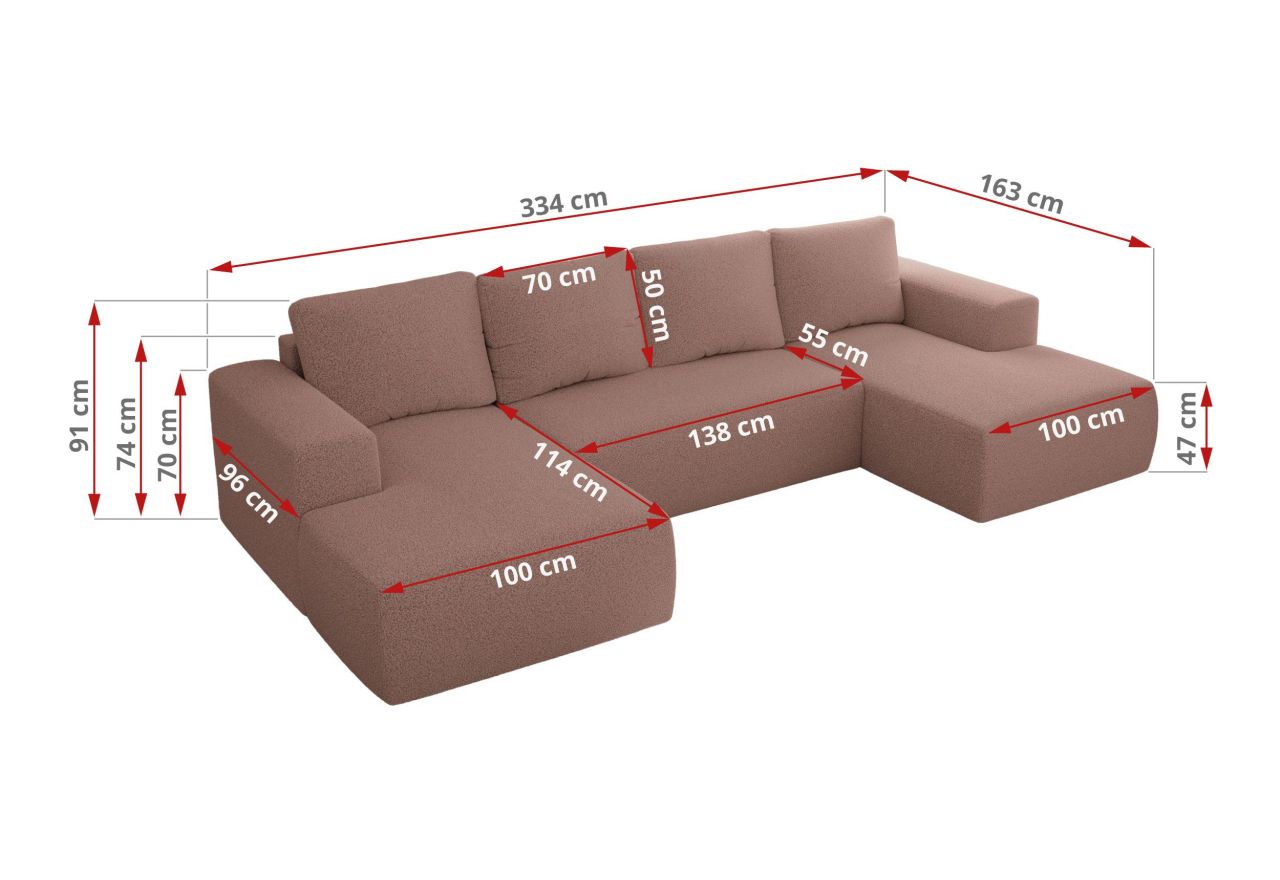Narożnik TRENTINO U - uniwersalny - różowy, boucle