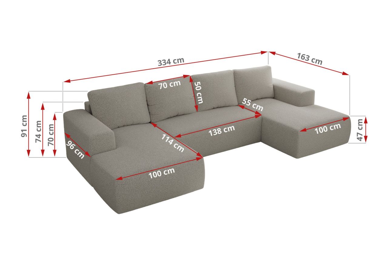 Narożnik TRENTINO U - uniwersalny - jasnoszary, boucle