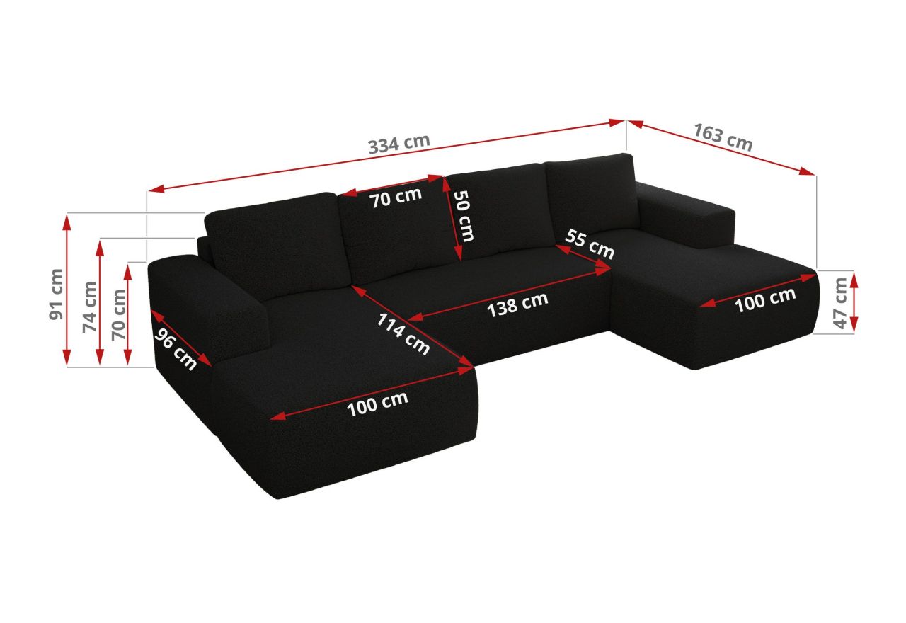 Narożnik TRENTINO U - uniwersalny - czarny, boucle