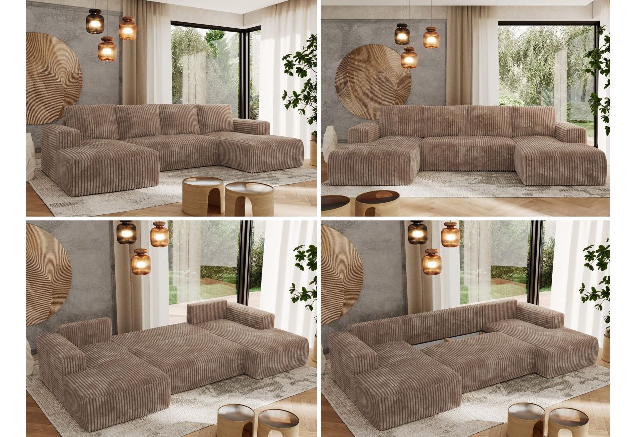 Narożnik TRENTINO U - uniwersalny - brązowy, sztruks