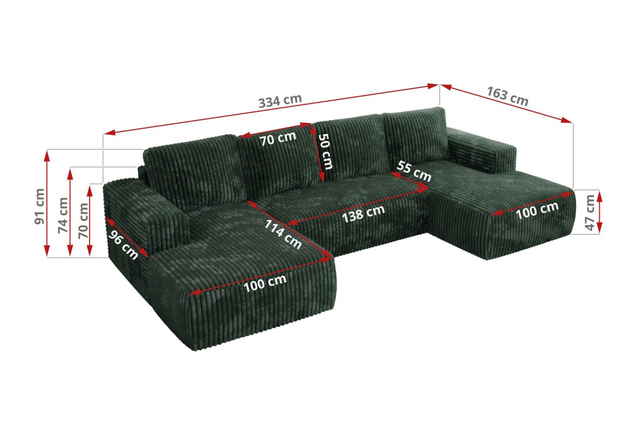 Narożnik TRENTINO U - uniwersalny - zielony, sztruks