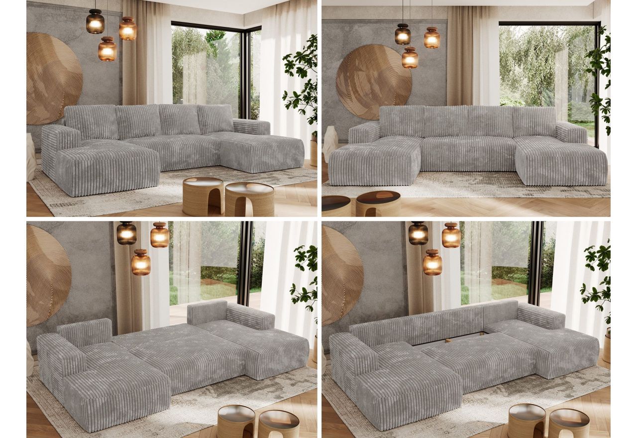 Narożnik TRENTINO U - uniwersalny - jasnoszary, sztruks