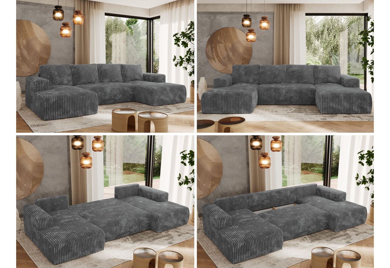 Narożnik TRENTINO U - uniwersalny - szary, sztruks