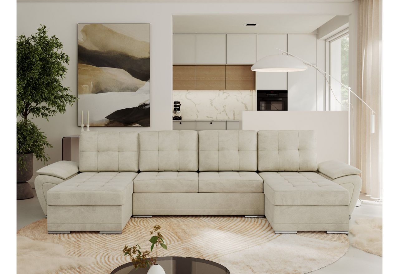 Narożnik UMBRIA U - uniwersalny - beżowy, welwet