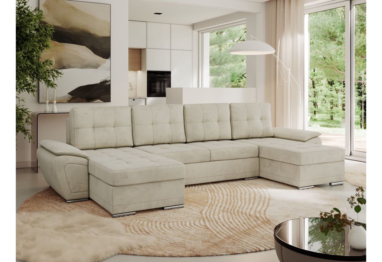 Narożnik UMBRIA U - uniwersalny - beżowy, welwet