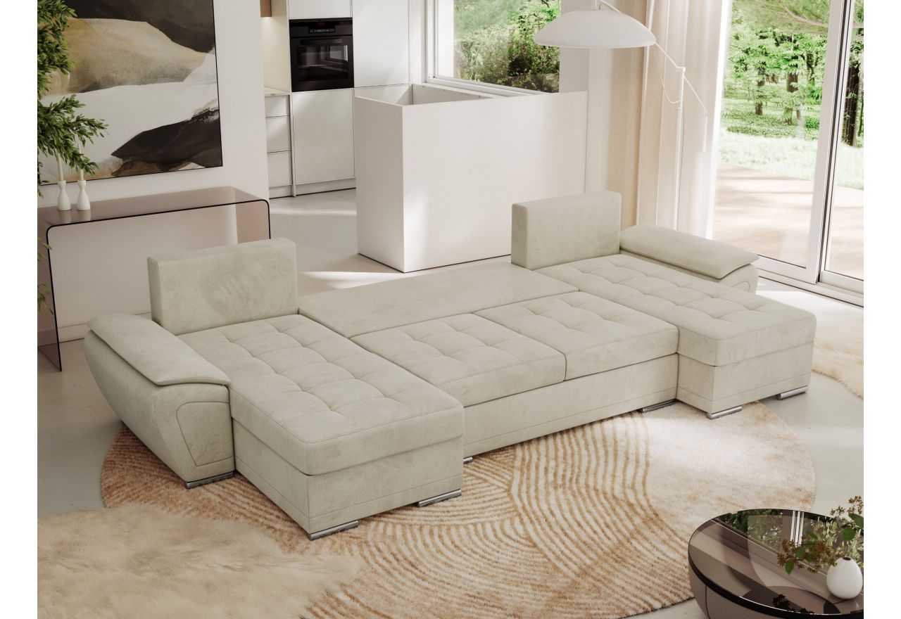 Narożnik UMBRIA U - uniwersalny - beżowy, welwet