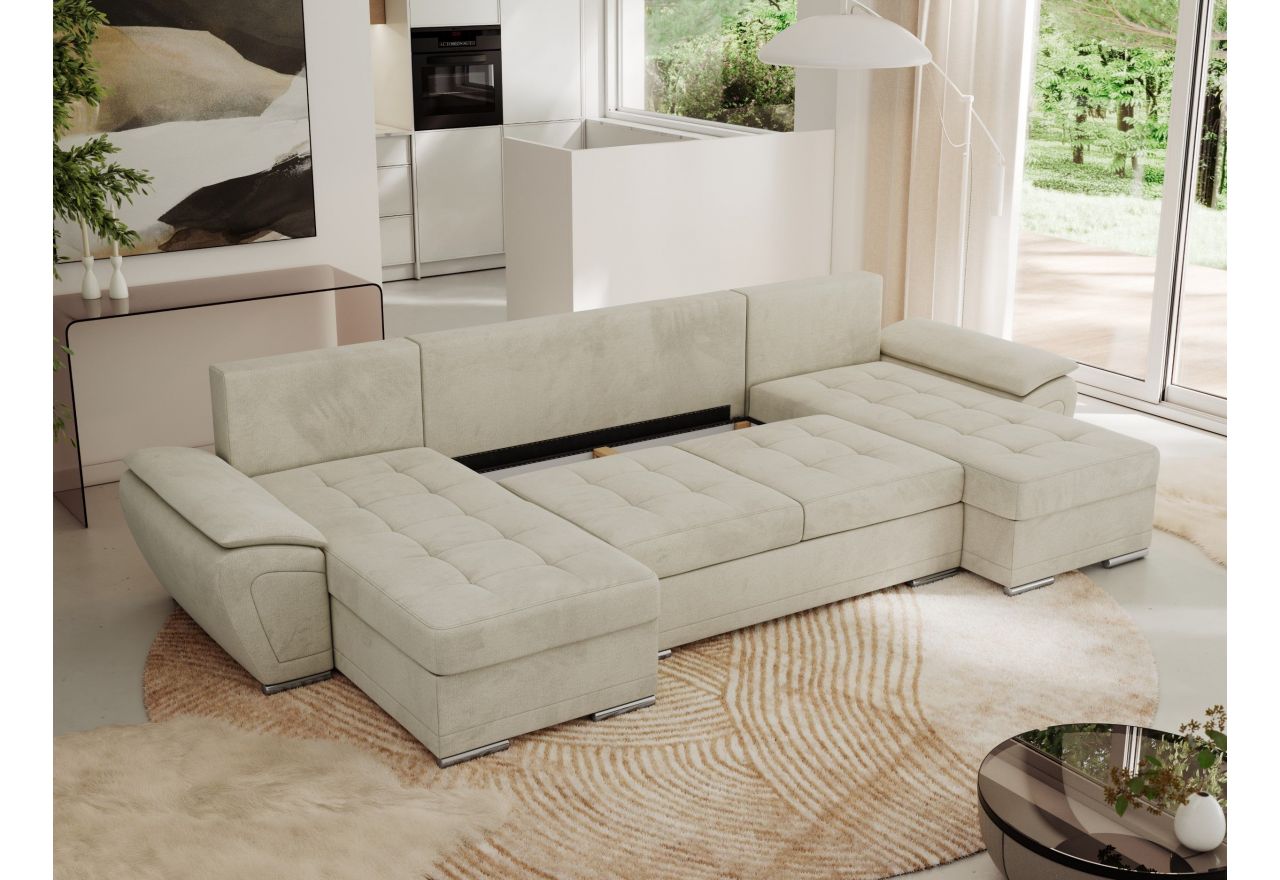 Narożnik UMBRIA U - uniwersalny - beżowy, welwet