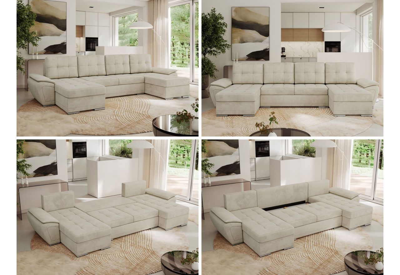 Narożnik UMBRIA U - uniwersalny - beżowy, welwet