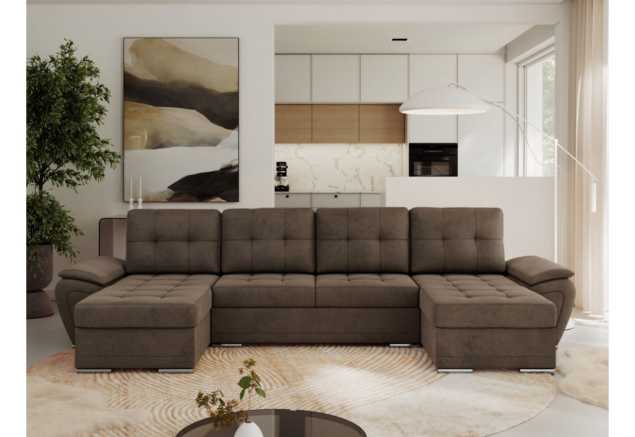 Narożnik UMBRIA U - uniwersalny - brązowy, welwet