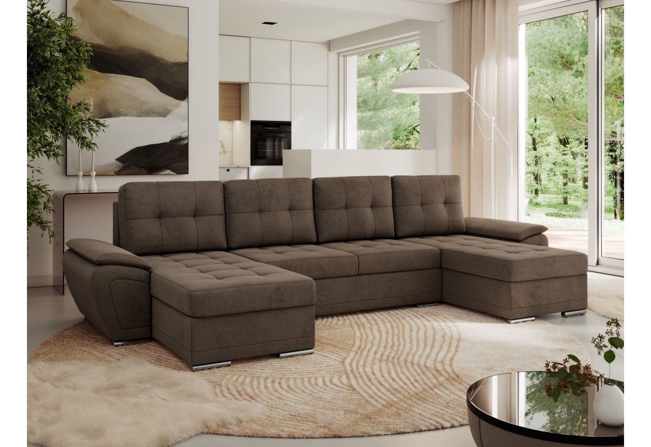 Narożnik UMBRIA U - uniwersalny - brązowy, welwet