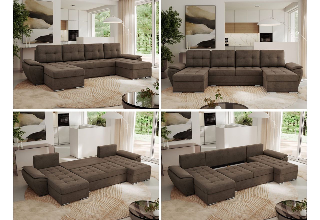 Narożnik UMBRIA U - uniwersalny - brązowy, welwet