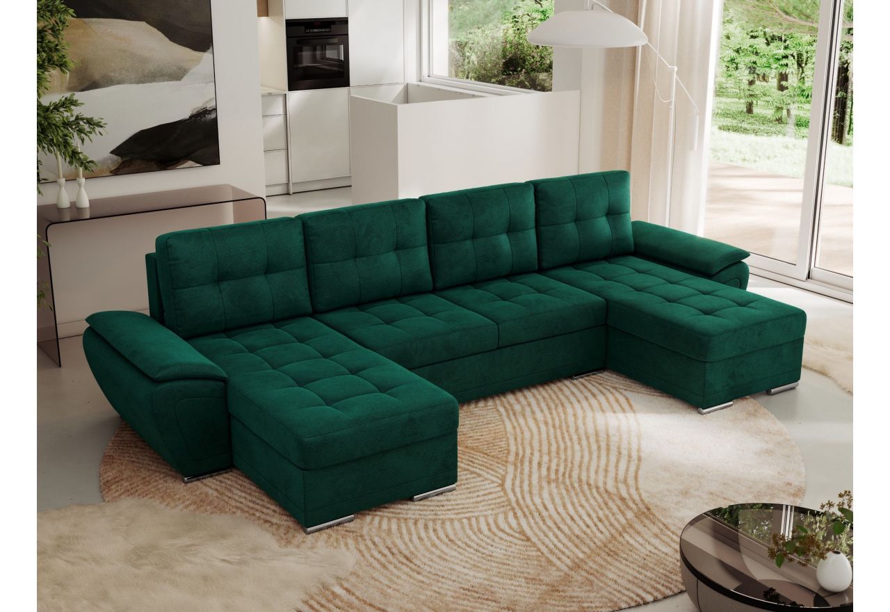 Narożnik UMBRIA U - uniwersalny - ciemnozielony, welwet