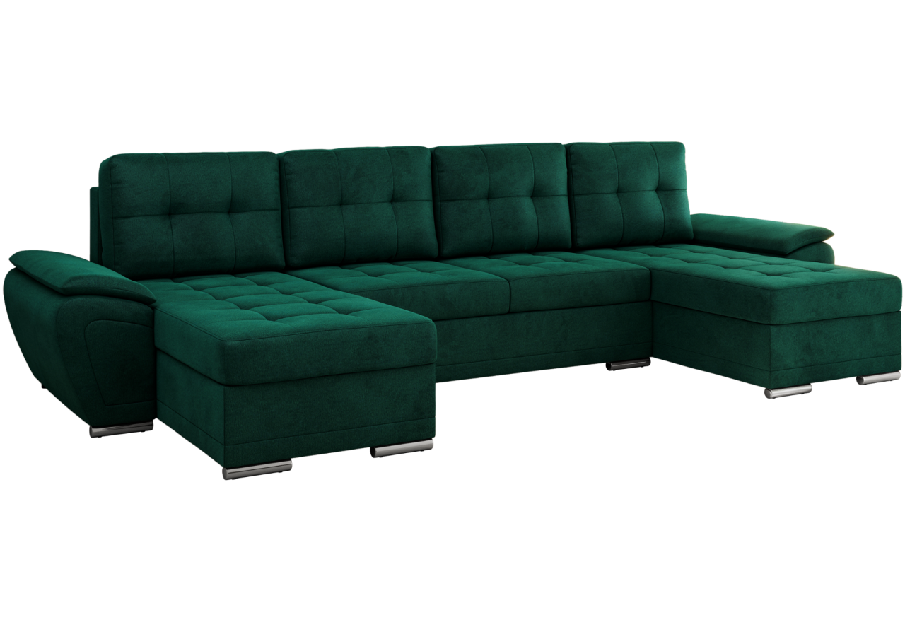 Narożnik UMBRIA U - uniwersalny - ciemnozielony, welwet